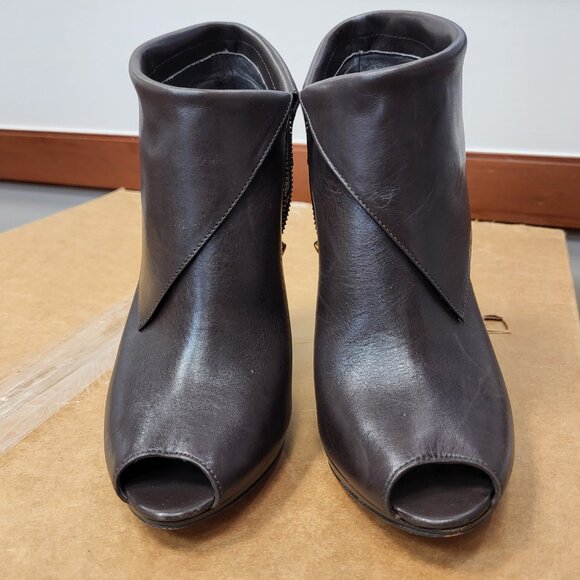 Michael Kors Kendra Peep Toe Booties Brown Leather Ankle Boots Size 8 - Picture 13 of 14